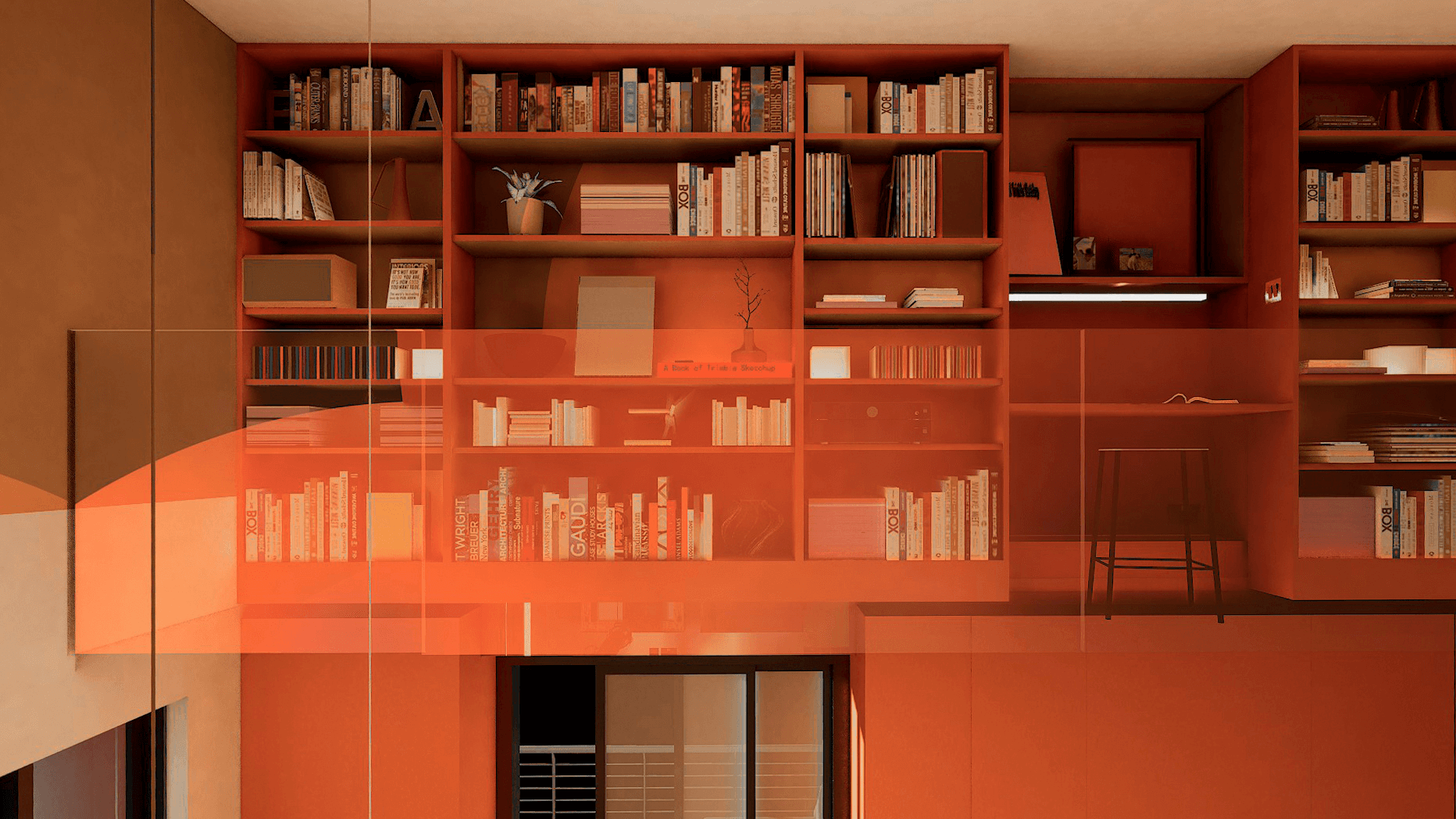 Studio Flat Bookshelves Render