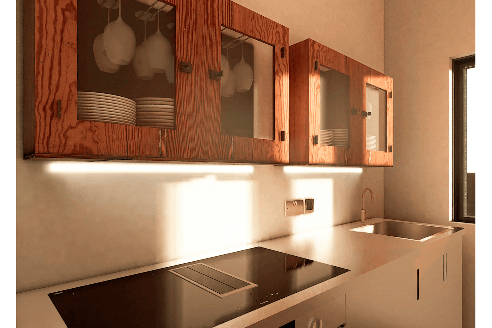 Vintage Kitchen Cupboards with Stainless Steel Kitchen Worktop Render